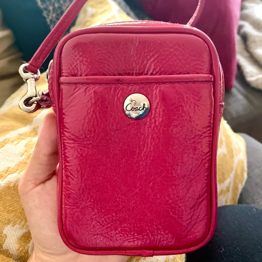 Coach square wristlet hot pink patent leather